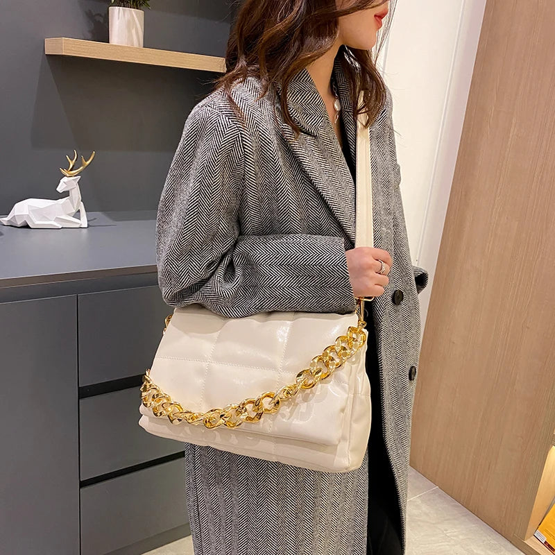 Women Chain Handbag High Soft Leather Shoulder Bag Casual Large Tote Sac