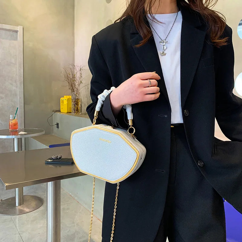 Women Bag Retro Chain Shoulder Crossbody Personality Solid PU Handbag