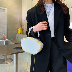 Women Bag Retro Chain Shoulder Crossbody Personality Solid PU Handbag