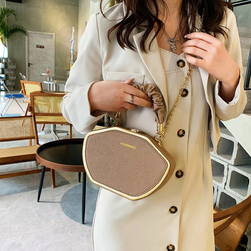 Women Bag Retro Chain Shoulder Crossbody Personality Solid PU Handbag