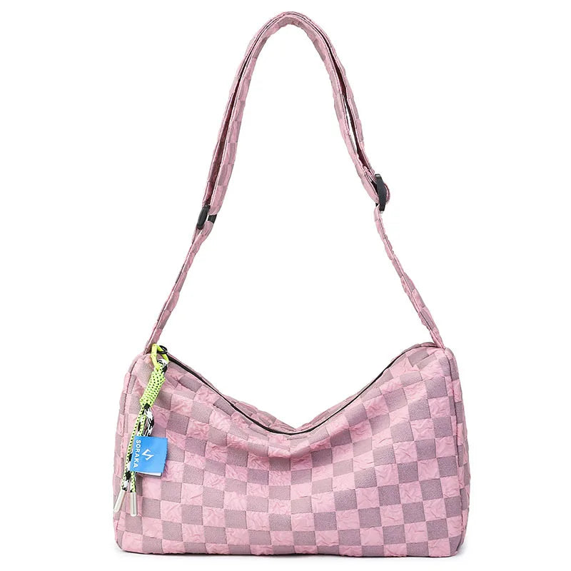 Checkered Ladies Shoulder Bag Large Capacity Casual Style