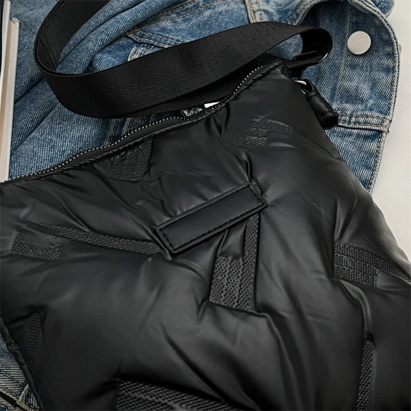 Women Winter Cross Body Shoulder Bag Cotton Padded Solid Messenger Bags