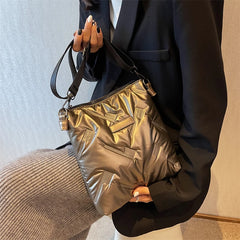 Women Winter Cross Body Shoulder Bag Cotton Padded Solid Messenger Bags