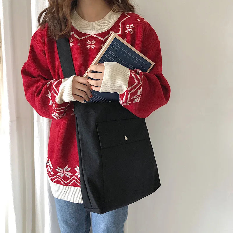 Canvas Messenger Bag College Shoulder Bag Girls School Class Bag