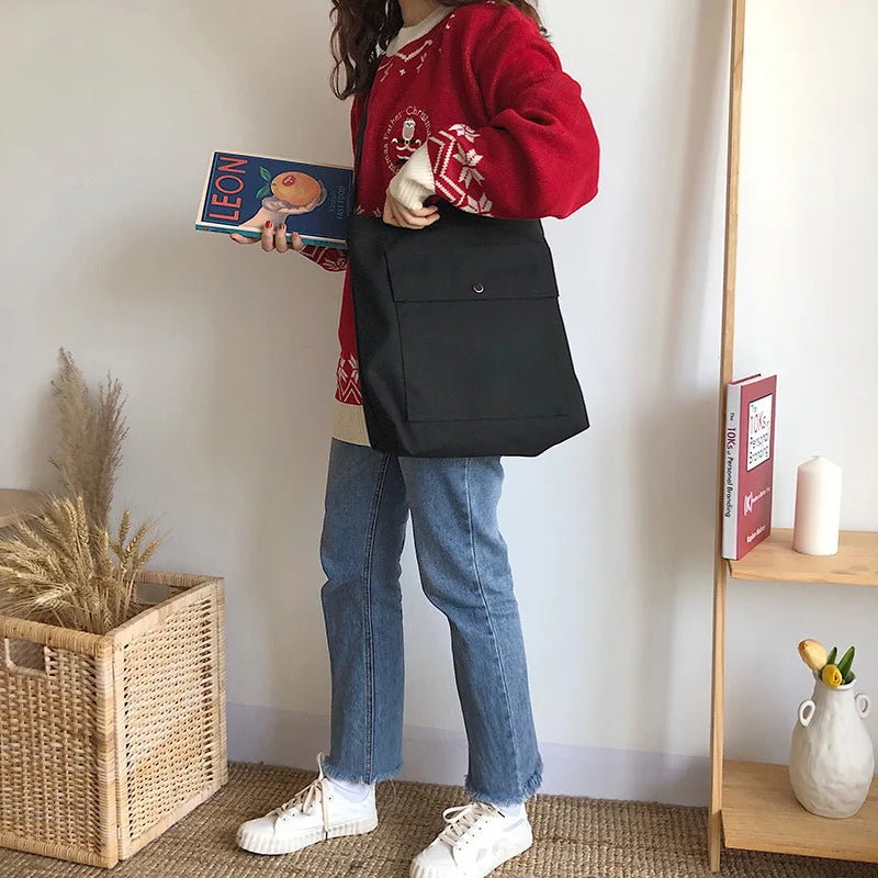 Canvas Messenger Bag College Shoulder Bag Girls School Class Bag