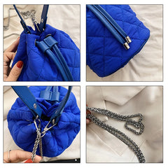Quilted Drawstring Shoulder Bag Lattice Tote Bag