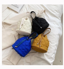 Quilted Drawstring Shoulder Bag Lattice Tote Bag