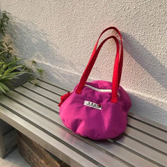 Women Nylon Bucket Shoulder Bag Purses Handbags Red Tote Bag