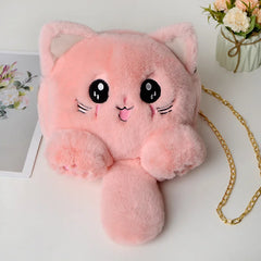 Plush Animal Cat Shoulder Bag Girls Fur Purse