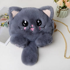 Plush Animal Cat Shoulder Bag Girls Fur Purse