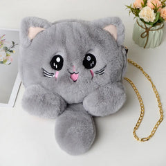 Plush Animal Cat Shoulder Bag Girls Fur Purse