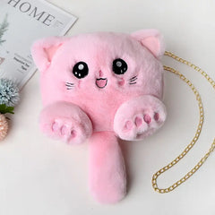 Plush Animal Cat Shoulder Bag Girls Fur Purse