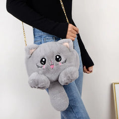 Plush Animal Cat Shoulder Bag Girls Fur Purse