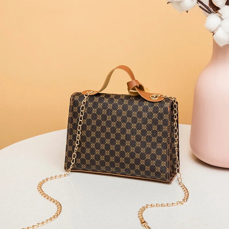 Women Bag Print Leather Round Lock Small Square Cross Body Bag