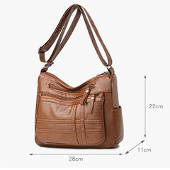 Retro Middle-aged Lady Shoulder Bag Soft PU Leather Messenger Crossbody Handbag