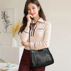 Retro Middle-aged Lady Shoulder Bag Soft PU Leather Messenger Crossbody Handbag