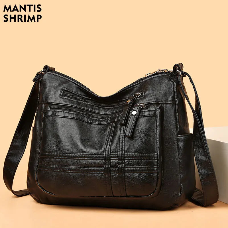 Retro Middle-aged Lady Shoulder Bag Soft PU Leather Messenger Crossbody Handbag