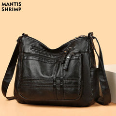 Retro Middle-aged Lady Shoulder Bag Soft PU Leather Messenger Crossbody Handbag