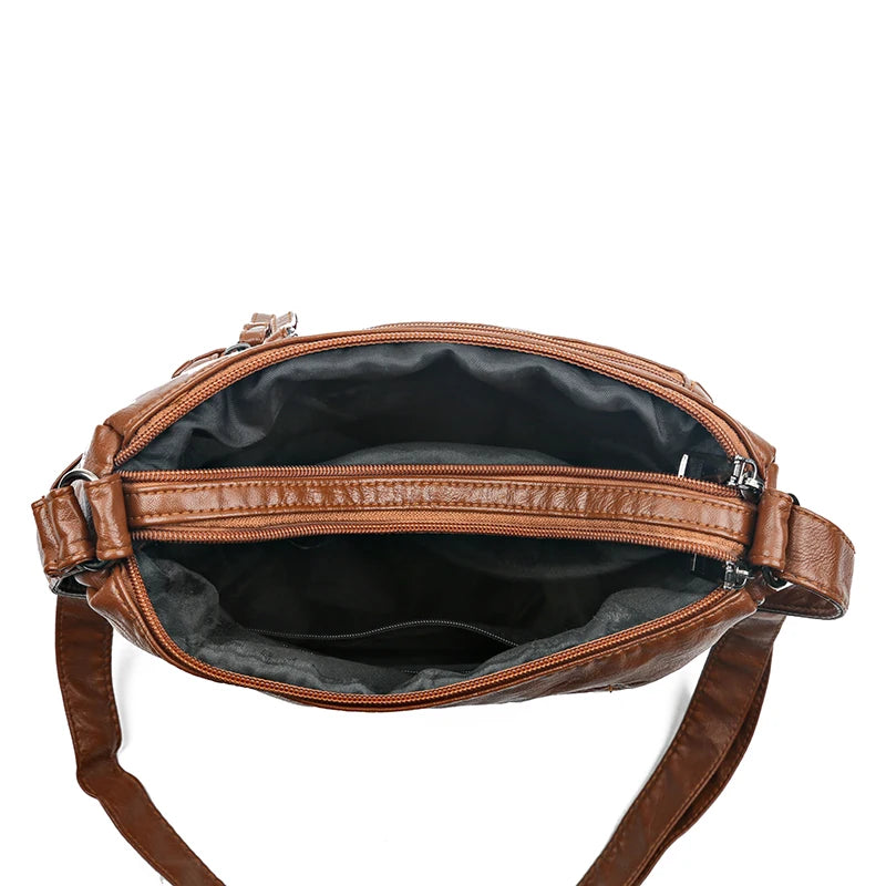Retro Middle-aged Lady Shoulder Bag Soft PU Leather Messenger Crossbody Handbag