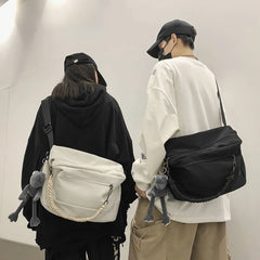 Nylon Square Casual Shoulder Bag Handbag Crossbody Unisex Dark Style