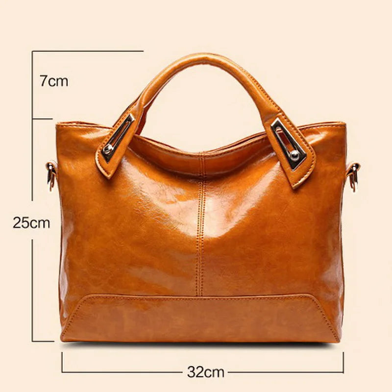 Women Bag Oil Wax Leather Handbags High Shoulder Bags Retro Ladies Handbags
