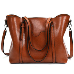 Oil Wax Leather Women's Handbag with Purse Pocket