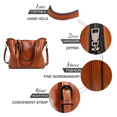 Oil Wax Leather Women's Handbag with Purse Pocket