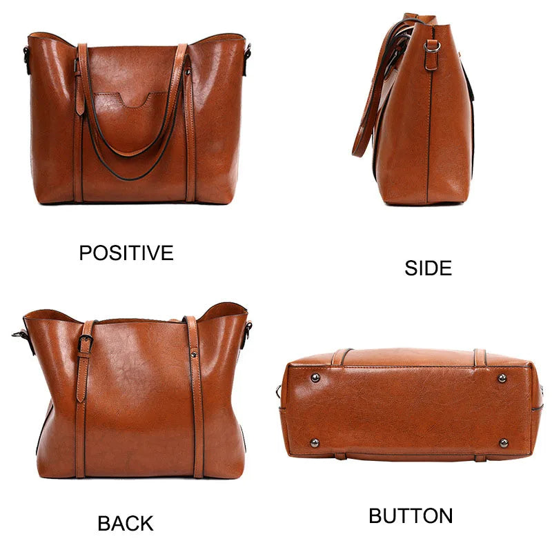 Women's Leather Handbag with Multiple Pockets