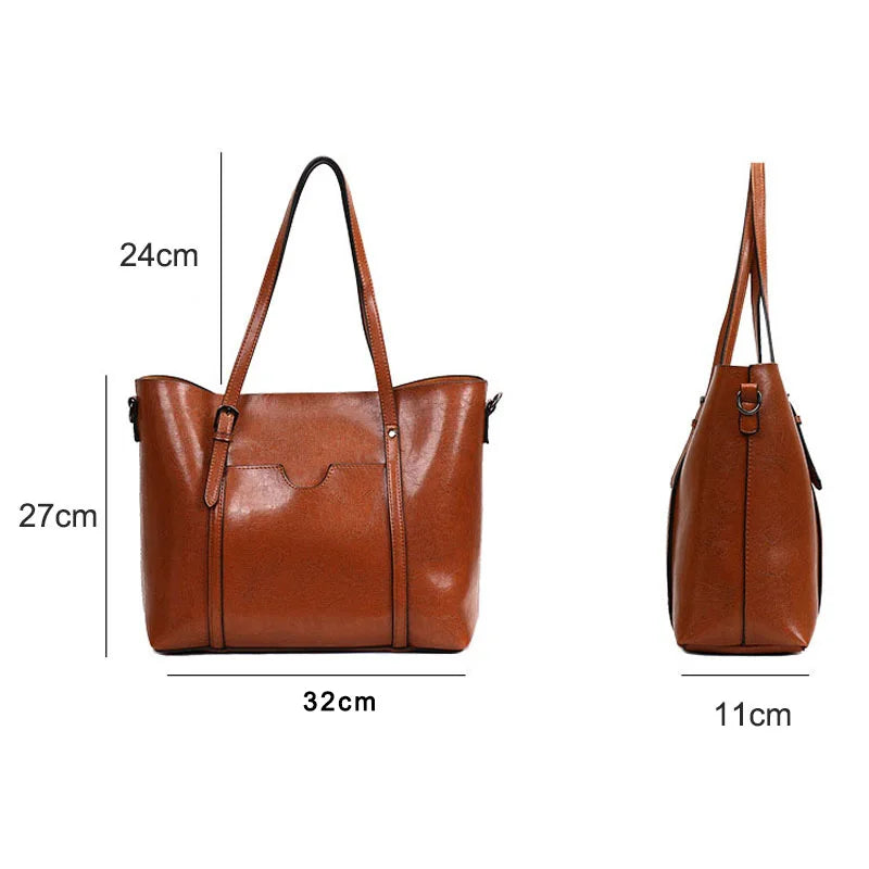Oil Wax Leather Women's Handbag with Purse Pocket