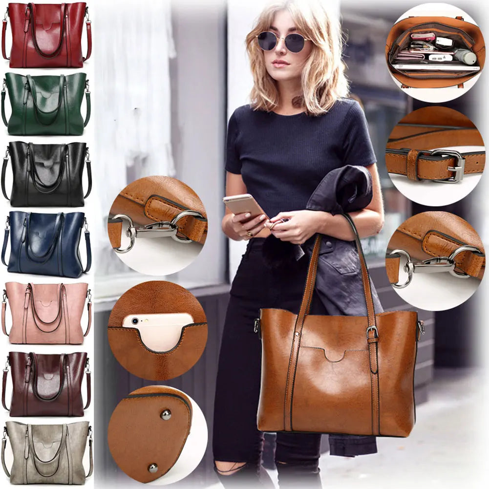 Women's Leather Handbag with Multiple Pockets