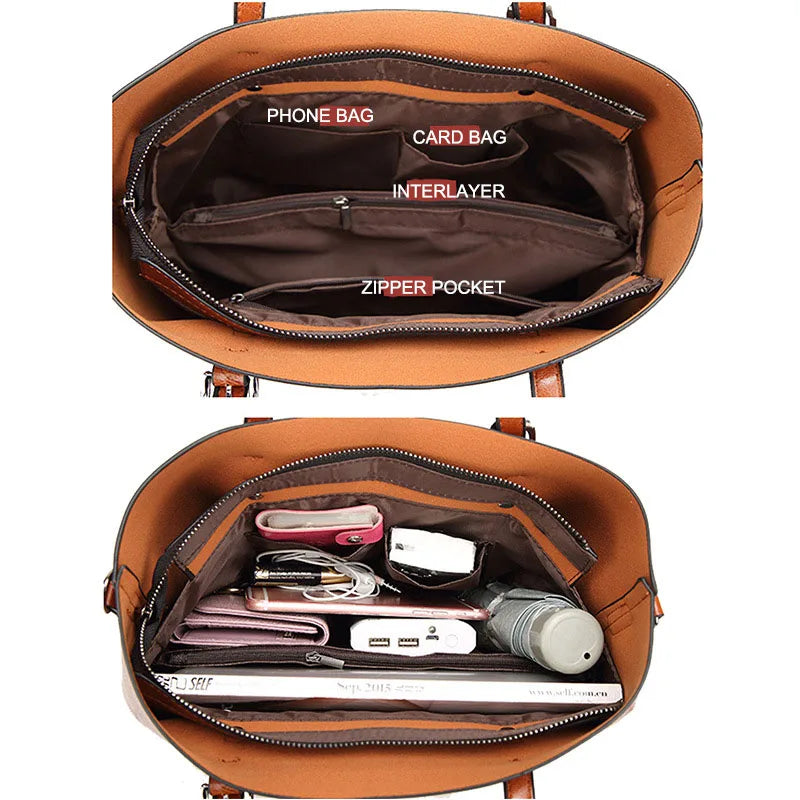 Women's Leather Handbag with Multiple Pockets