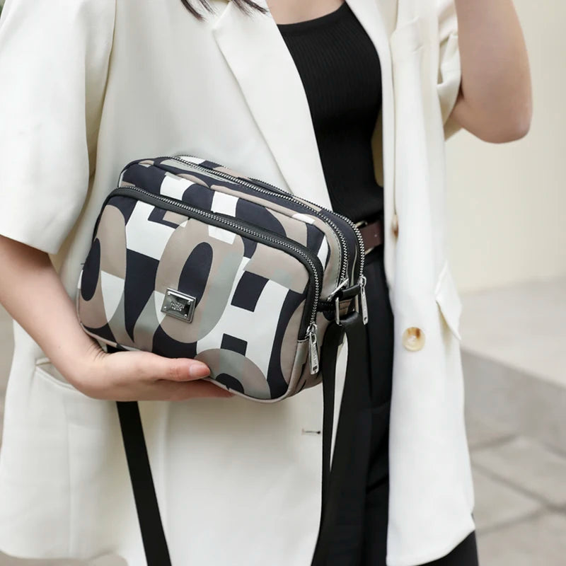 Women Oxford Crossbody Bag Letter Pattern Shoulder Messenger Pack