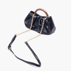 Women Bag PU Bucket Wood Handle Chains Solid Hasp Shoulder Bags Handbags Purse