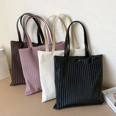 Women PU Handbags Shoulder Bag Large Capacity Tote Bas Solid Striped Travel Bag