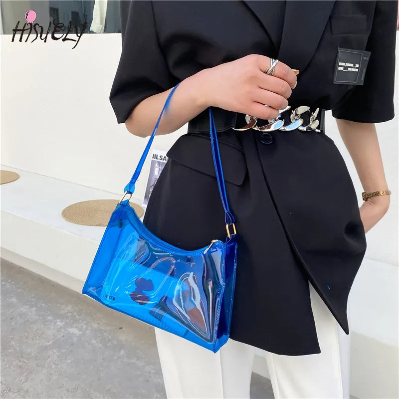 Transparent Shoulder Bag PVC Casual Zipper Handbag for Women