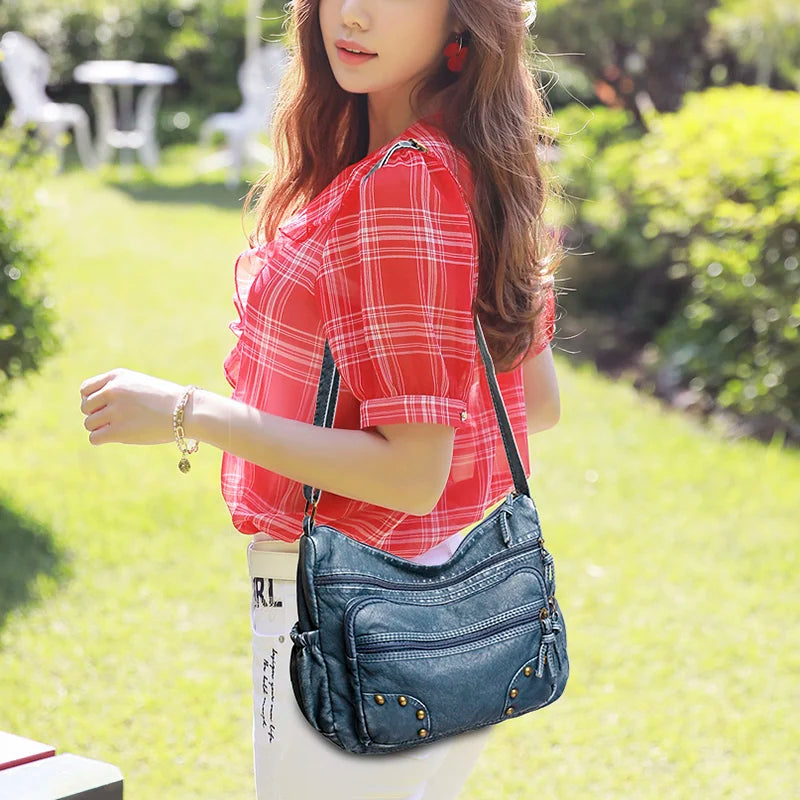 Retro PU Leather Handbag Vintage Shoulder Messenger Crossbody Bag