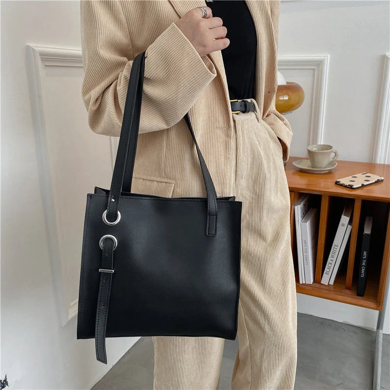 Women Shoulder Bag Tote Handbag Retro PU Leather Zipper