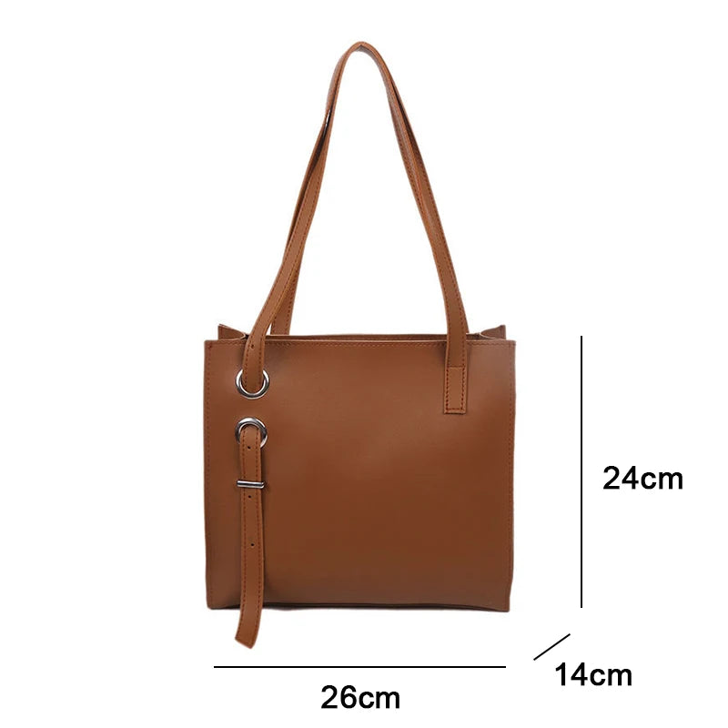 Women Shoulder Bag Tote Handbag Retro PU Leather Zipper