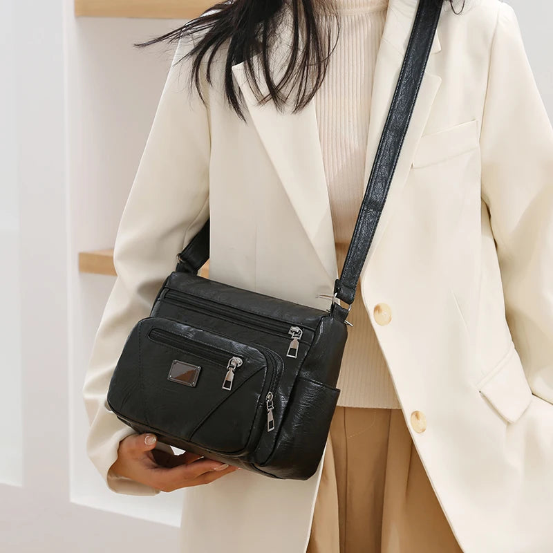 Women Bag Soft PU Leather Bag for Middle-aged Mother Shoulder Bag