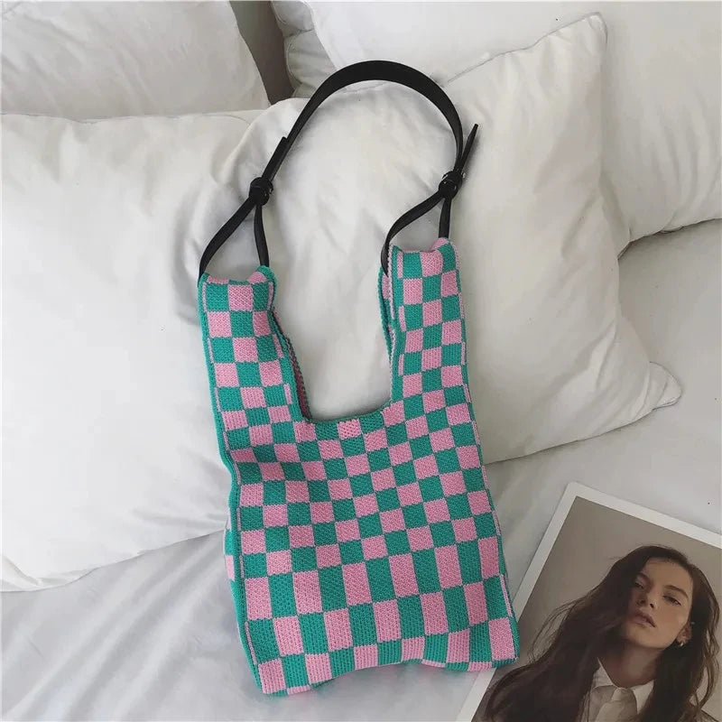 Square Tote Bag Striped Shoulder Handbag Small Fresh Girls Bag Japan Style