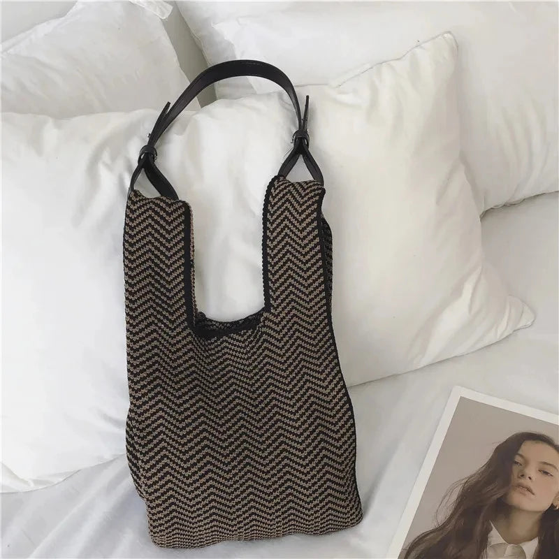 Square Tote Bag Striped Shoulder Handbag Small Fresh Girls Bag Japan Style