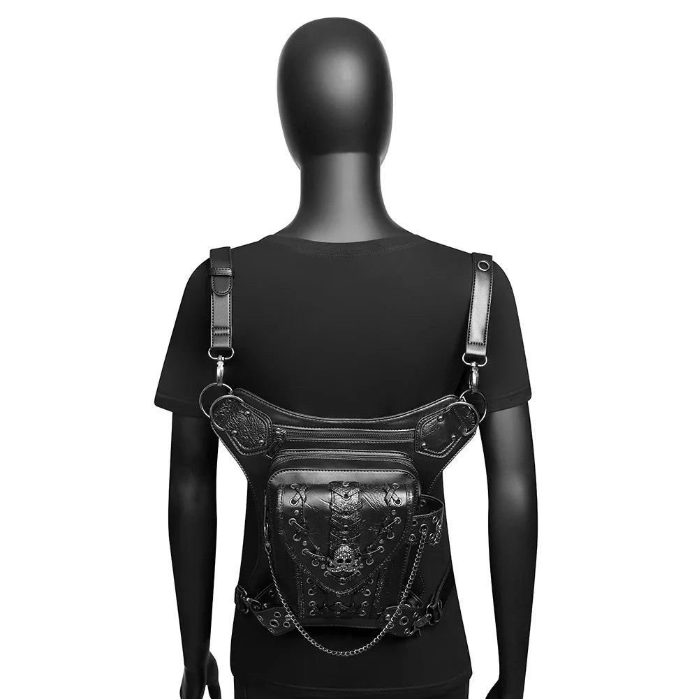 Steampunk Chain Shoulder Bag Messenger Travel Waist Belt Fanny Pack Leg Bum Bag