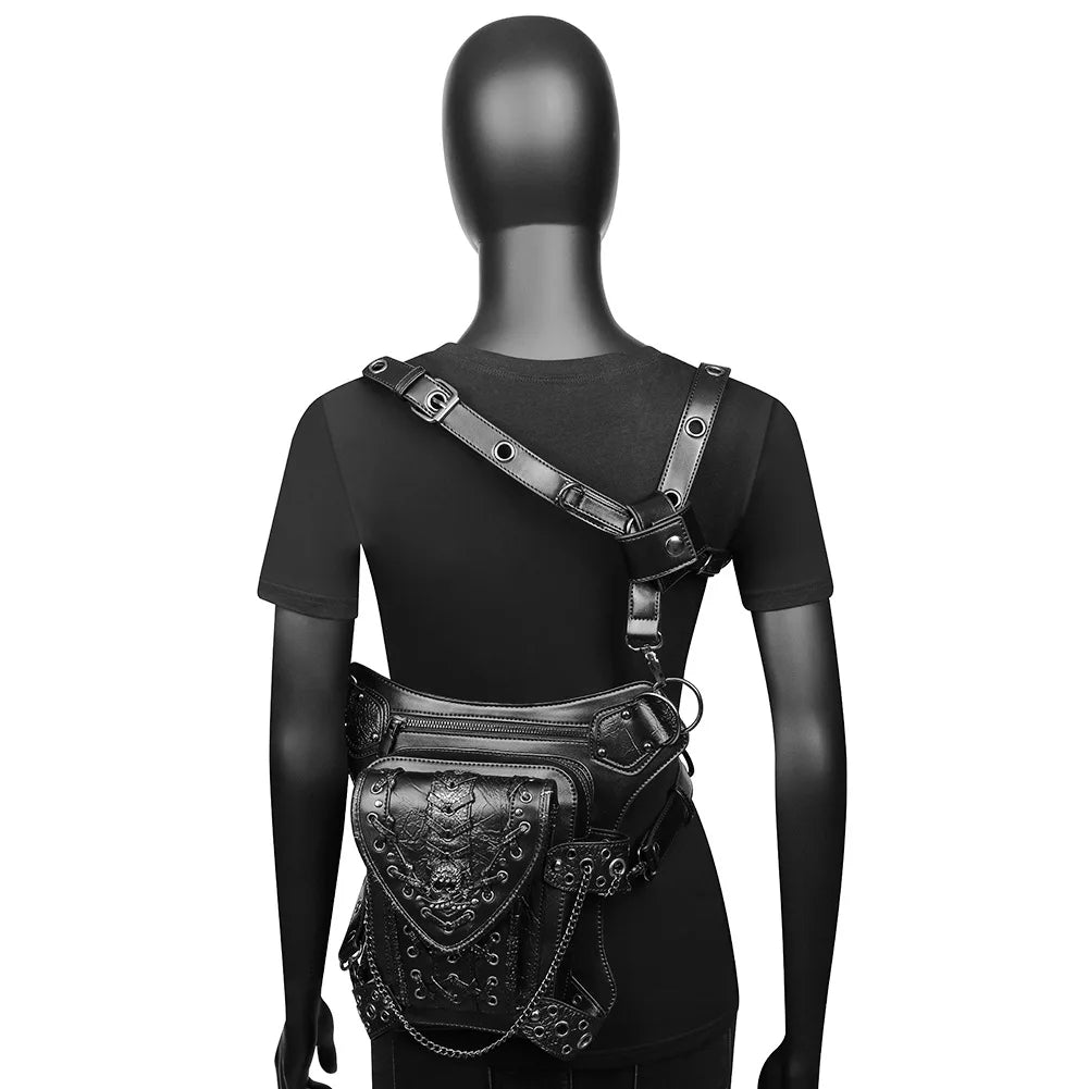 Steampunk Chain Shoulder Bag Messenger Travel Waist Belt Fanny Pack Leg Bum Bag