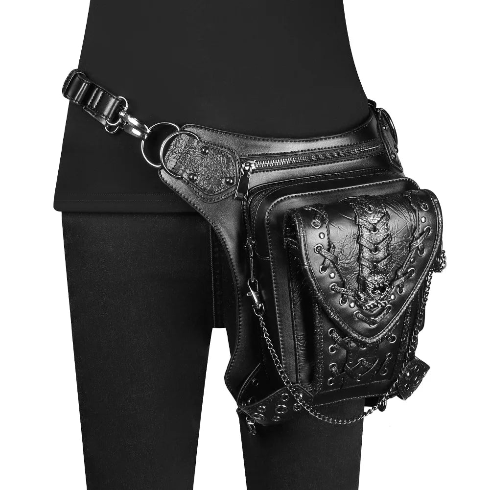 Steampunk Chain Shoulder Bag Messenger Travel Waist Belt Fanny Pack Leg Bum Bag