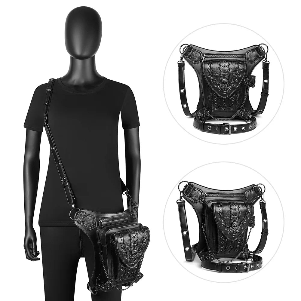 Steampunk Chain Shoulder Bag Messenger Travel Waist Belt Fanny Pack Leg Bum Bag