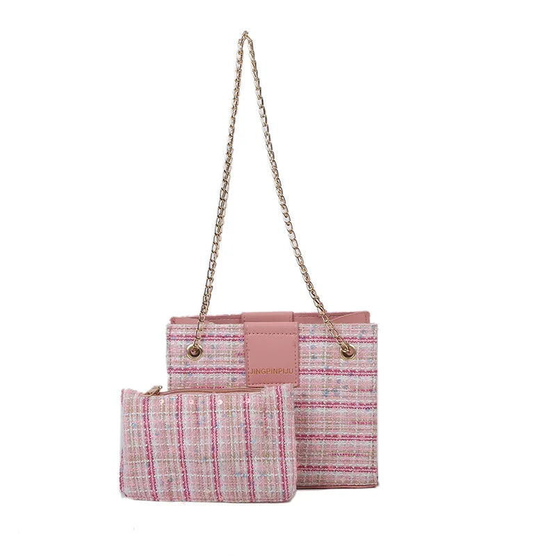 Women Shoulder Bag Chain Woven Messenger Portable Small Square Bag