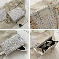 Women Shoulder Bag Chain Woven Messenger Portable Small Square Bag