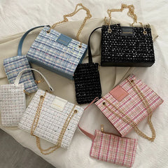 Women Shoulder Bag Chain Woven Messenger Portable Small Square Bag