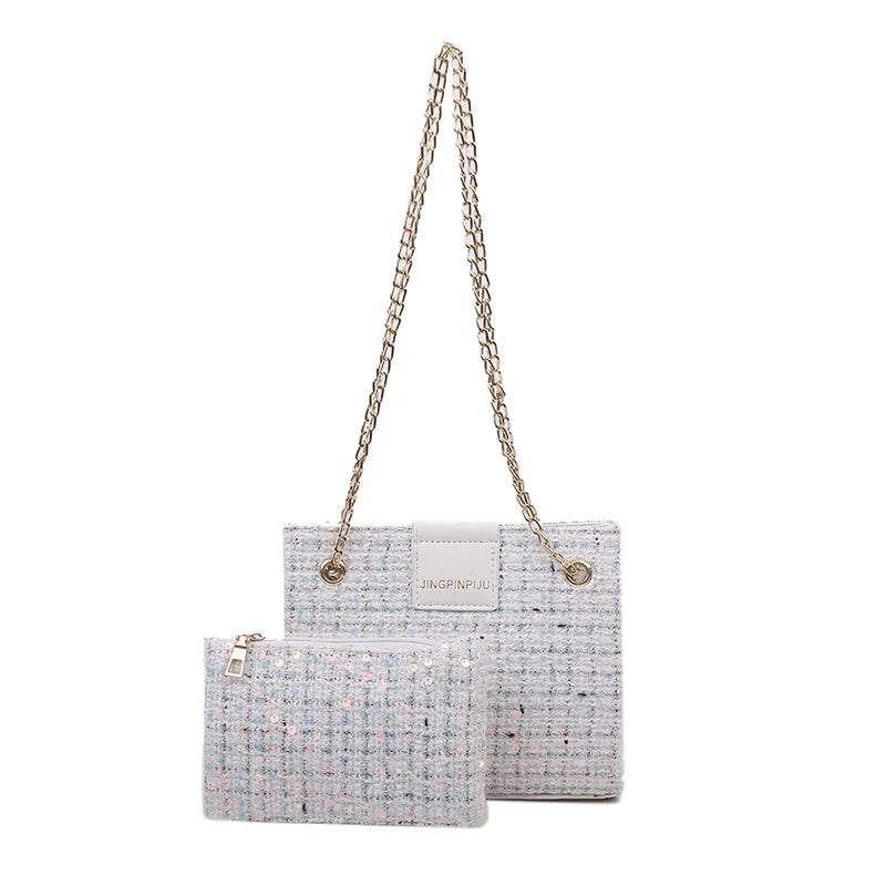 Women Shoulder Bag Chain Woven Messenger Portable Small Square Bag