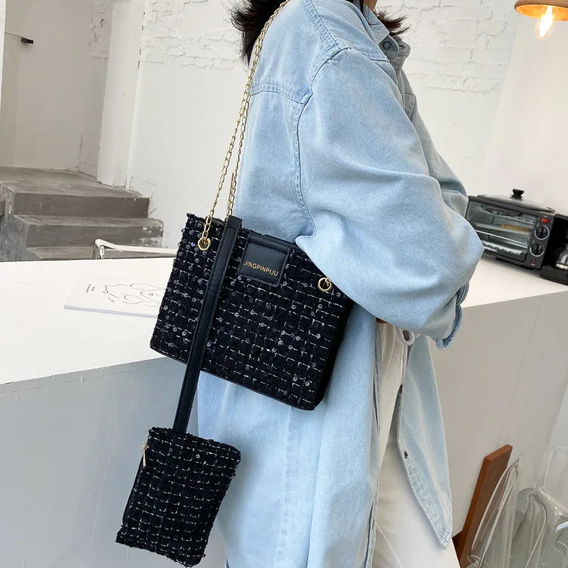 Women Shoulder Bag Chain Woven Messenger Portable Small Square Bag